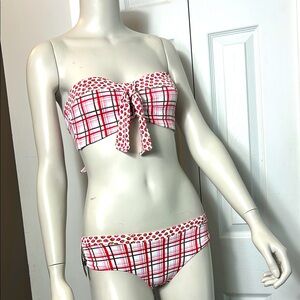 NWT Gingham Red White and Pink with a berry accent Bikini set. Cute!